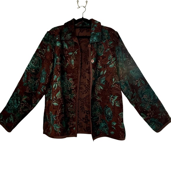 Coldwater Creek Jackets & Blazers - Coldwater Creek Reversible Tapestry Jacket PM Brown Teal Floral Boho Velvet